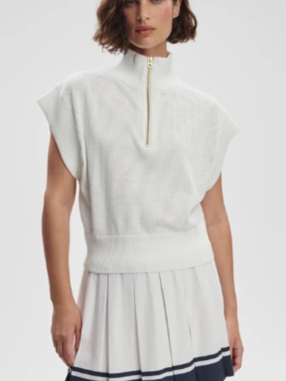 Varley Women's Fulton Cropped Knit Sz S White 1/4 Zip Boxy Fit Tennis Prep Golf